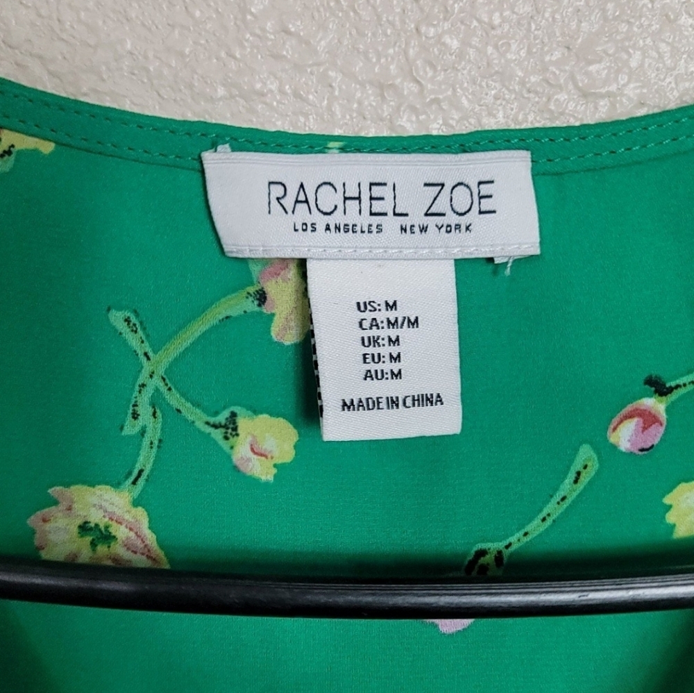 Rachel Zoe Top Womens Floral Off Shoulder Short Sleeve Smocked Blouse Green Sz M - Picture 7 of 8